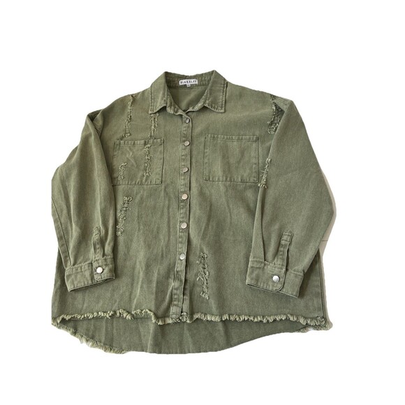 Blakeley Oversized Distressed Shacket Shirt jacket Olive Green L/XL - Picture 1 of 16